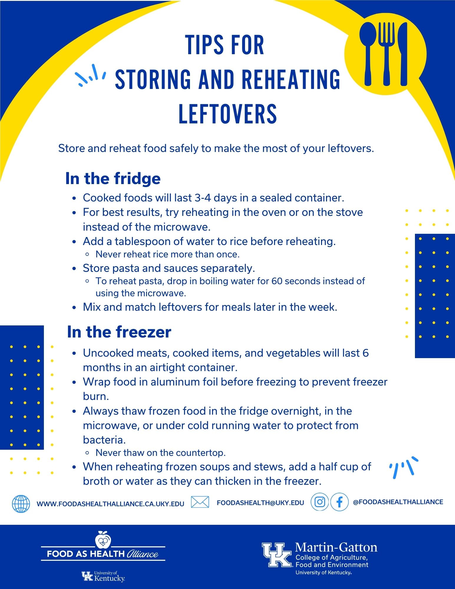 picture of handout about Tips for  storing and reheating leftovers