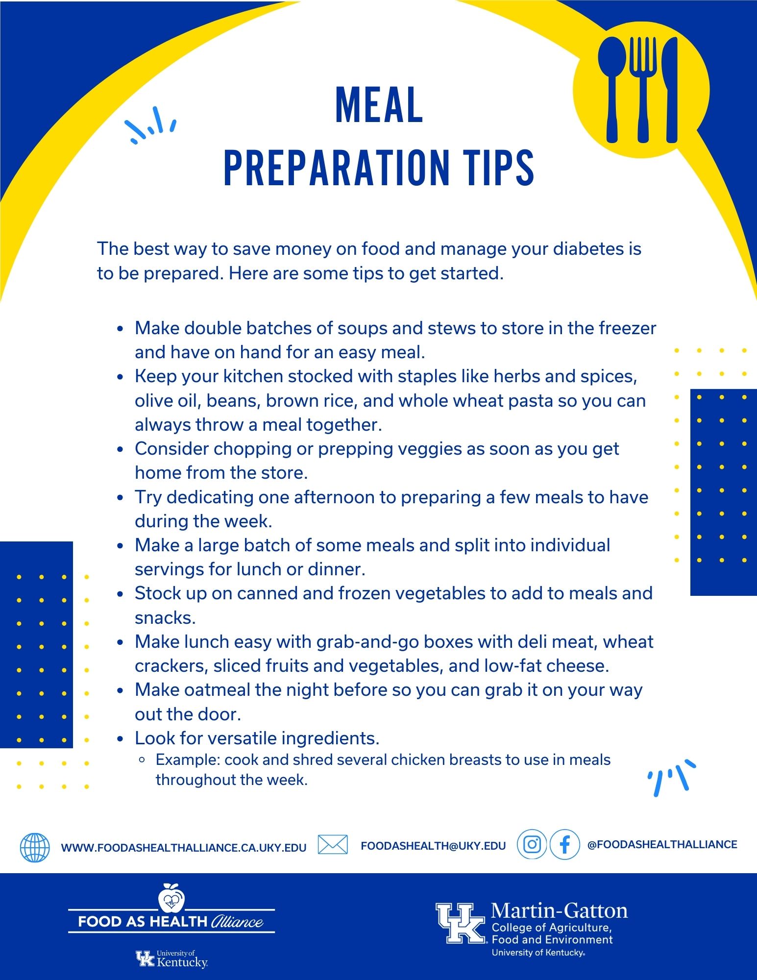 picture of handout about meal preparation
