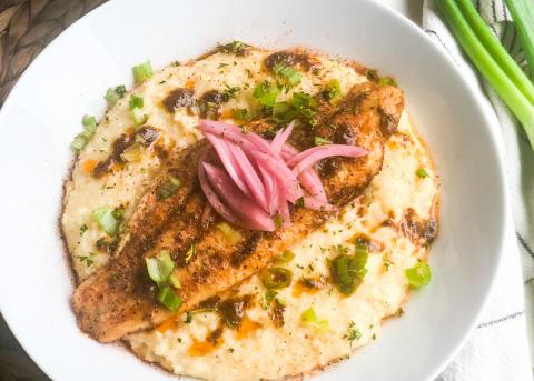 Cajun catfish with creamy grits